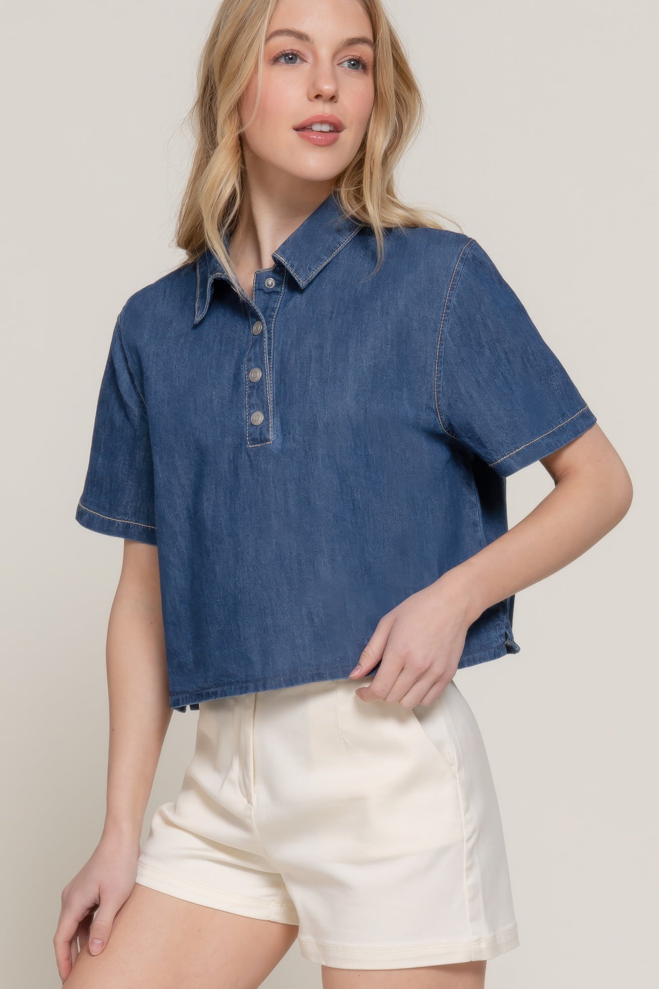 Short Sleeve Boxy Denim Shirt | Mixtshop LLC