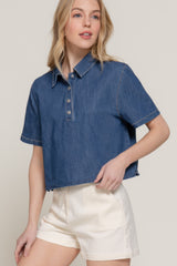Short Sleeve Boxy Denim Shirt | Mixtshop LLC