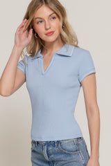 Short Slv Line Detail Polo Rib Knit Top | Mixtshop LLC