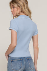 Short Slv Line Detail Polo Rib Knit Top | Mixtshop LLC