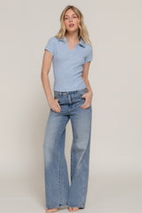 Short Slv Line Detail Polo Rib Knit Top | Mixtshop LLC