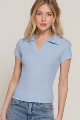 Short Slv Line Detail Polo Rib Knit Top | Mixtshop LLC