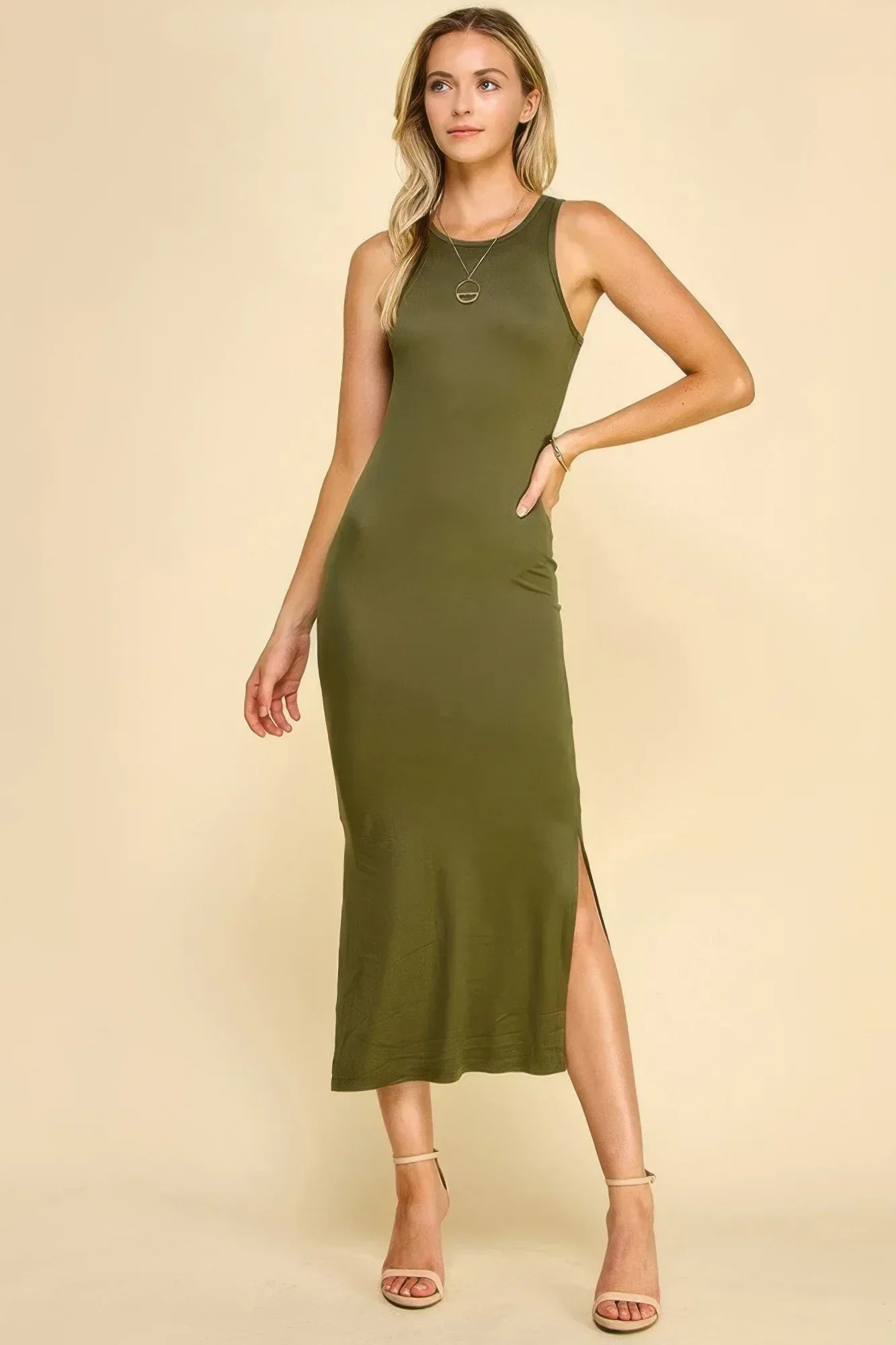 High Neck Side Slit Max Dress | Mixtshop LLC Main image