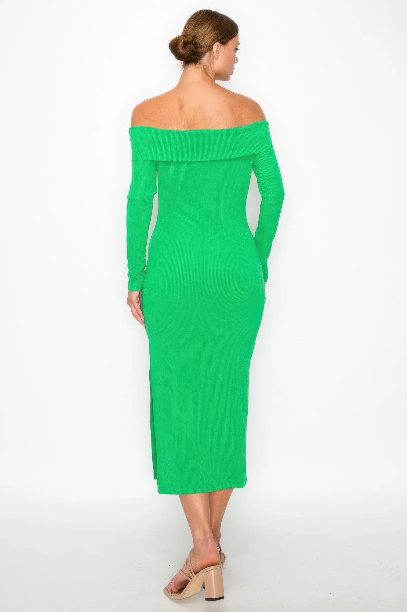 Off-shoulder Rib Midi Dress | Mixtshop LLC