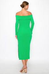 Off-shoulder Rib Midi Dress | Mixtshop LLC