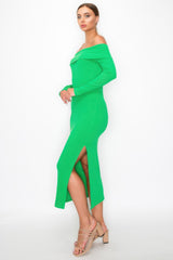 Off-shoulder Rib Midi Dress | Mixtshop LLC
