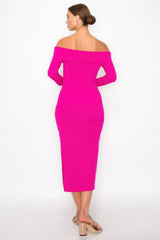 Off-shoulder Rib Midi Dress | Mixtshop LLC