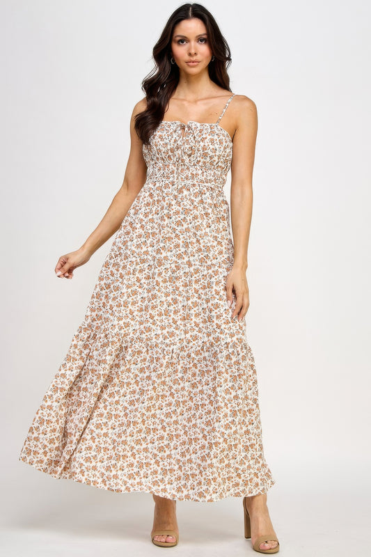 Floral Smocked Ruffle Maxi Dress | Mixtshop LLC