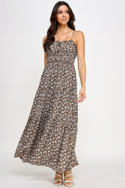 Floral Smocked Ruffle Maxi Dress | Mixtshop LLC