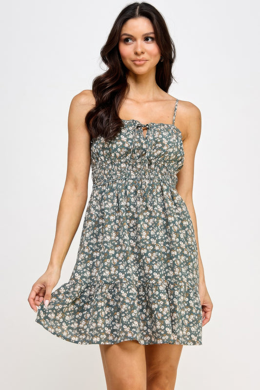 Floral Front Tie Ruffle Mini Dress | Mixtshop LLC