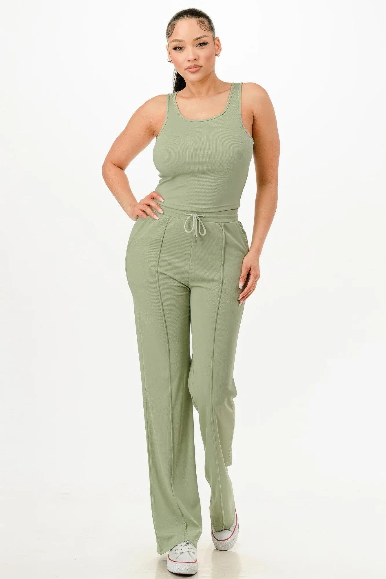 Ribbed Tank Top And Pant Set | Mixtshop LLC