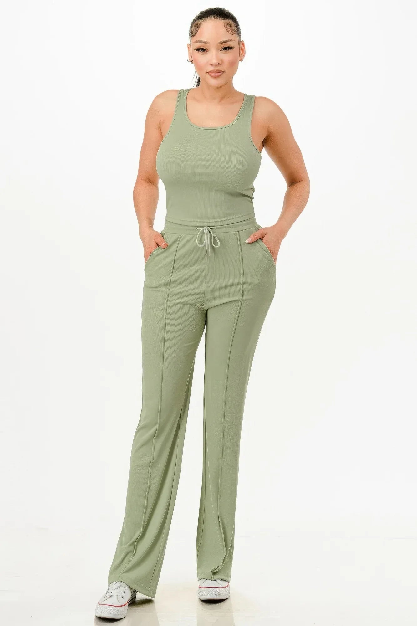Ribbed Tank Top And Pant Set Secondary image