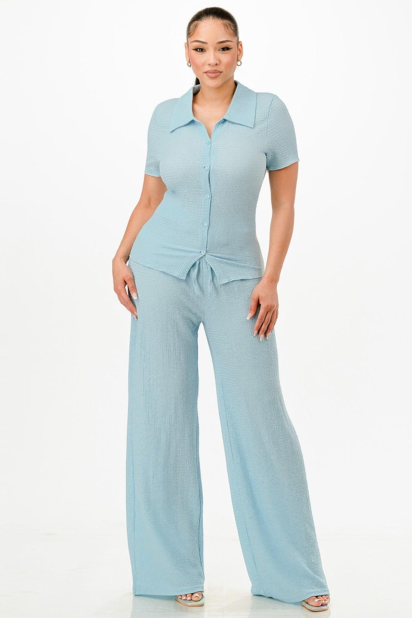 Textured Polo Top And Pants Set | Mixtshop LLC Main image