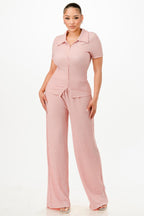 Textured Polo Top And Pants Set | Mixtshop LLC