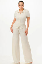 Textured Polo Top And Pants Set | Mixtshop LLC