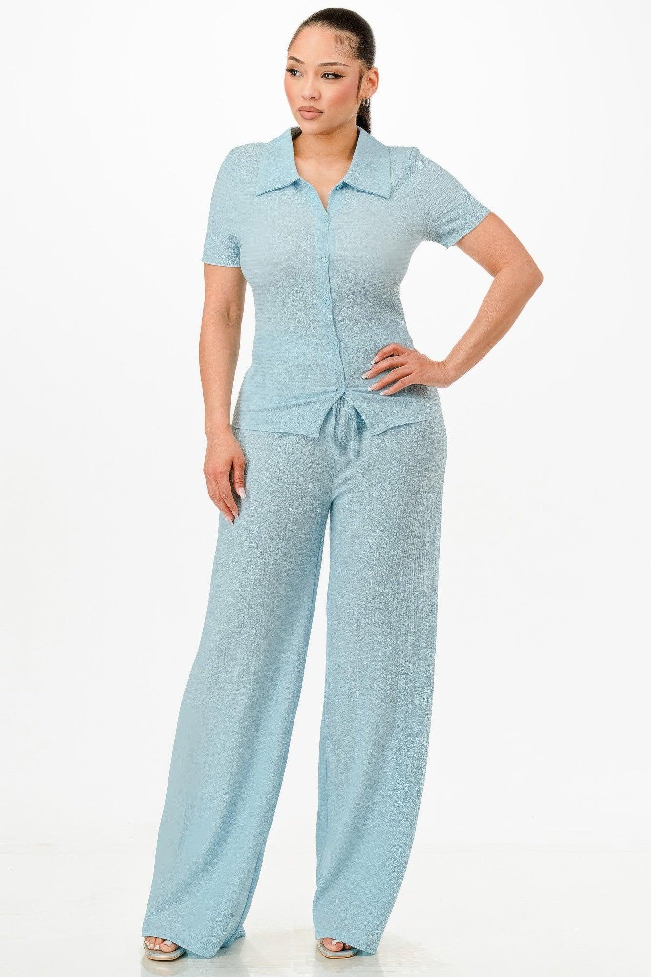 Textured Polo Top And Pants Set Secondary image
