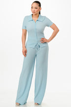 Textured Polo Top And Pants Set | Mixtshop LLC