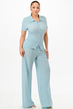Textured Polo Top And Pants Set | Mixtshop LLC