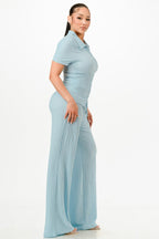 Textured Polo Top And Pants Set | Mixtshop LLC