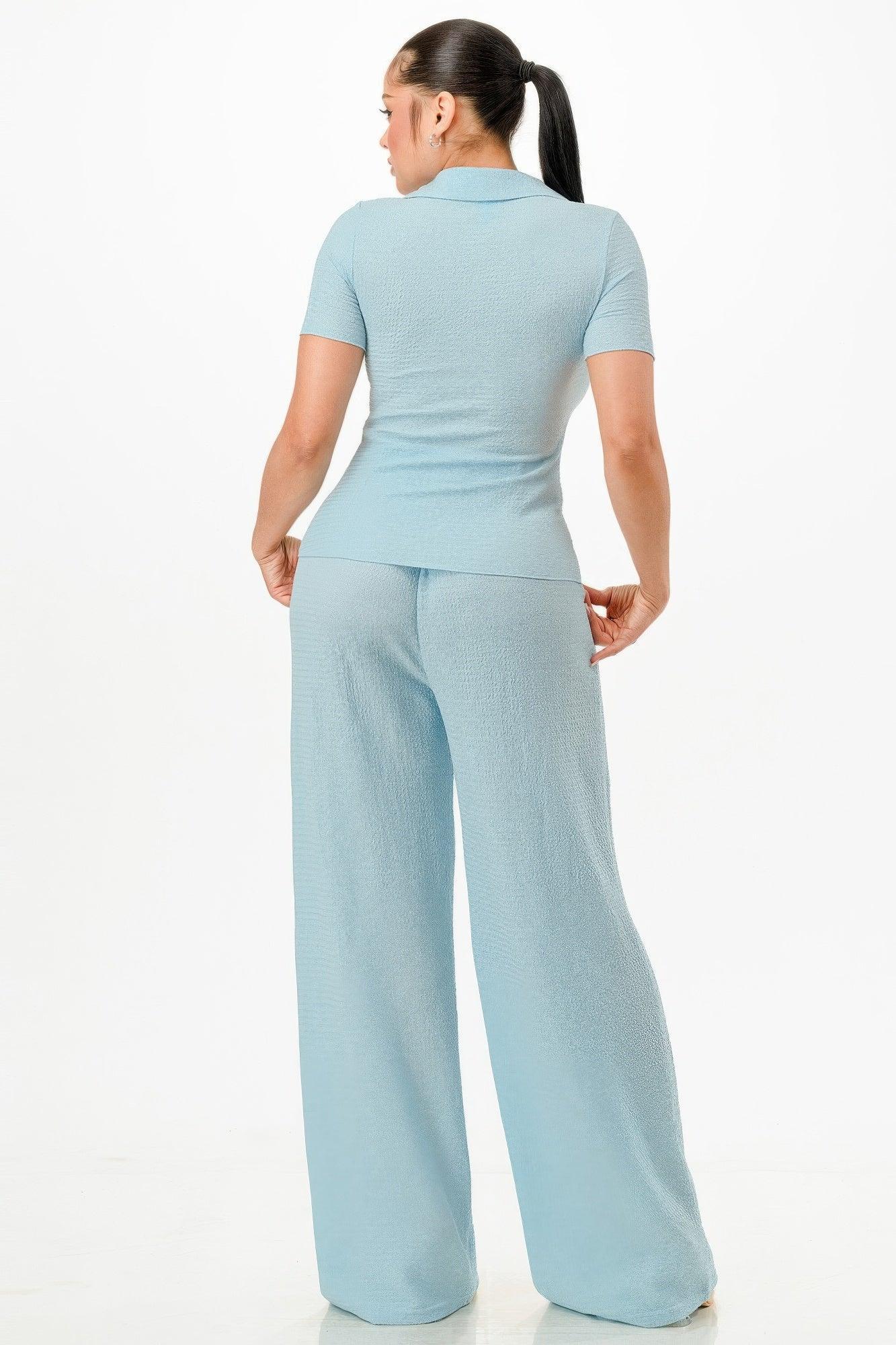 Textured Polo Top And Pants Set | Mixtshop LLC