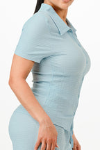 Textured Polo Top And Pants Set | Mixtshop LLC