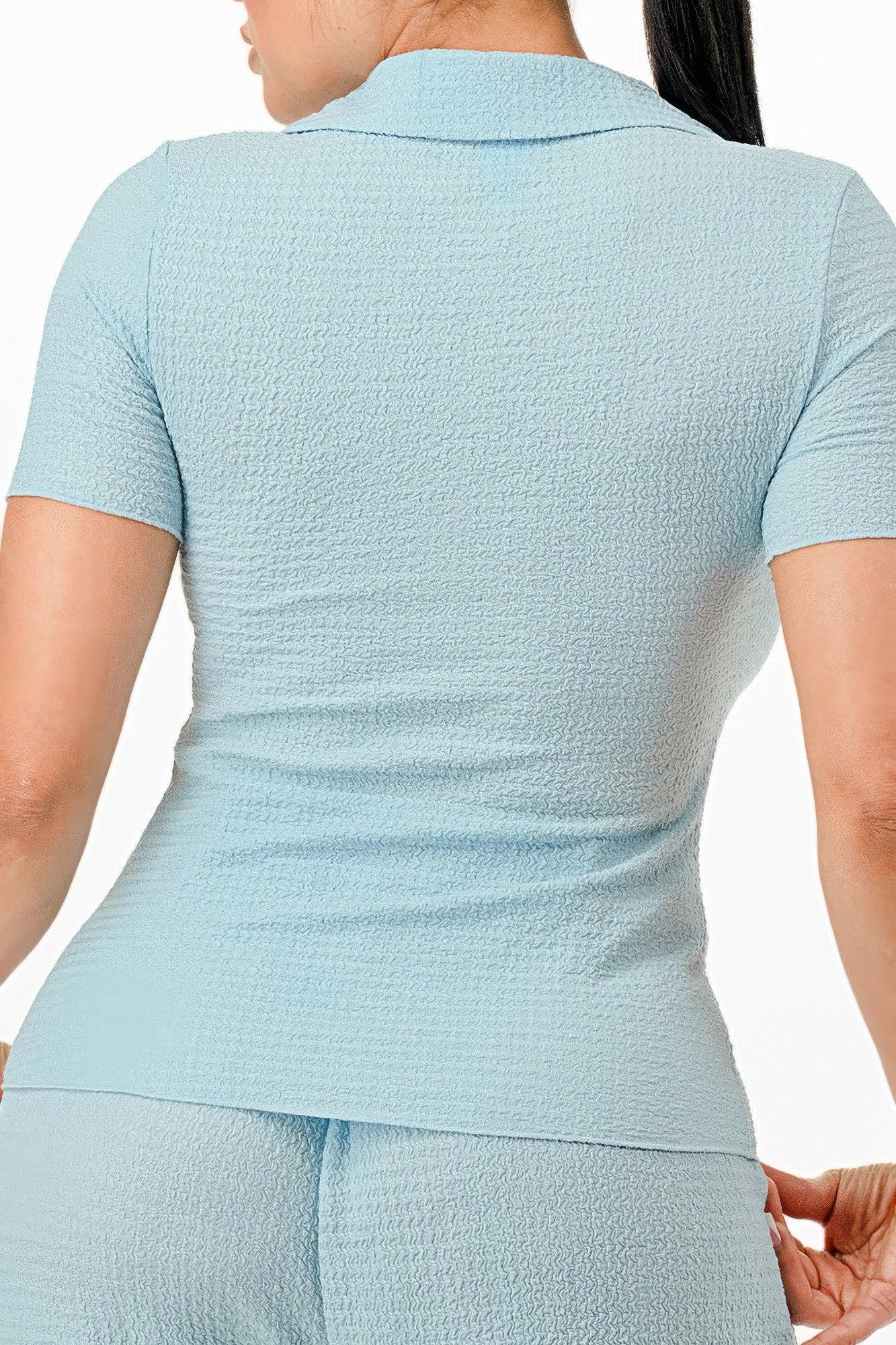 Textured Polo Top And Pants Set | Mixtshop LLC