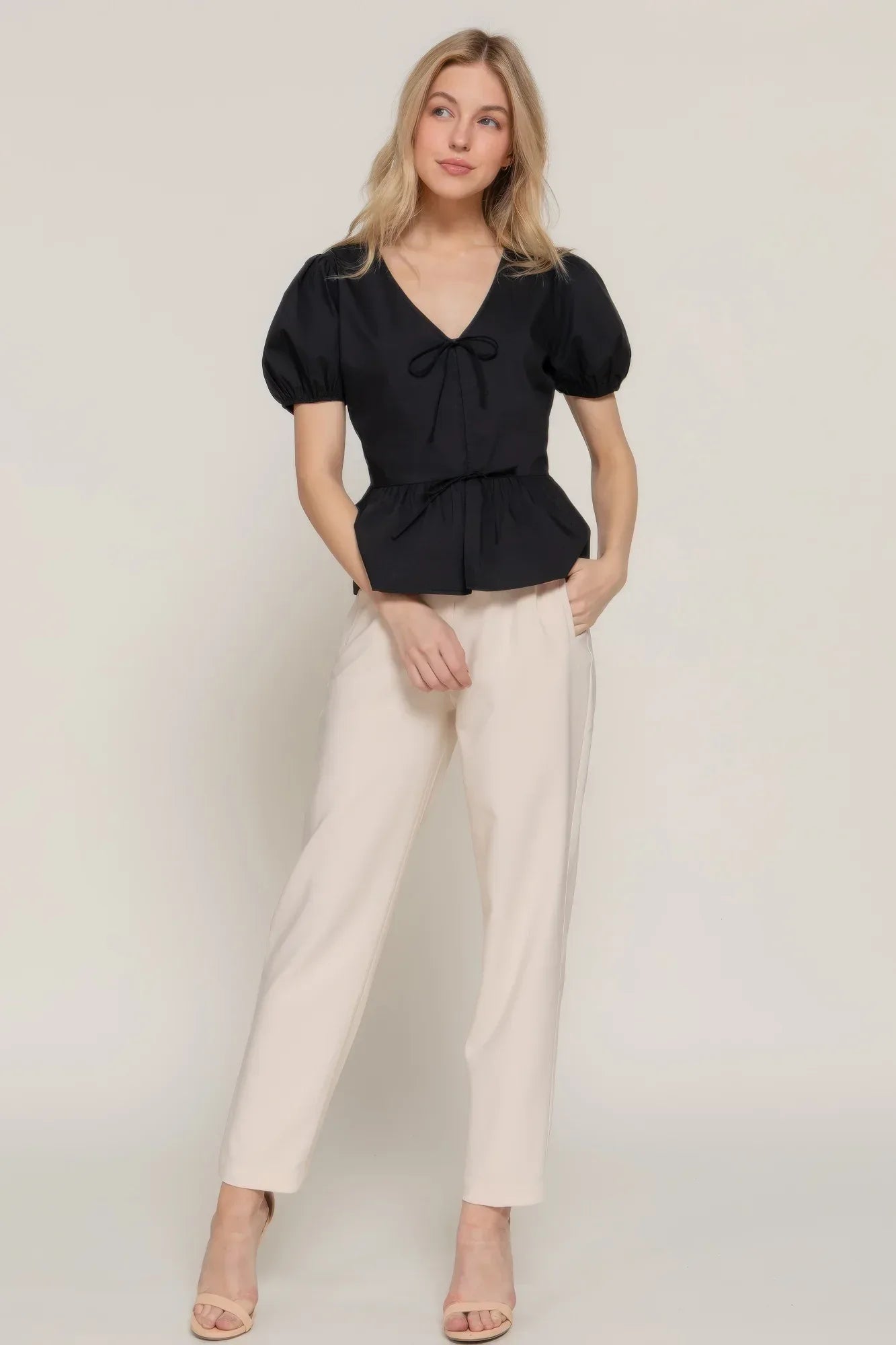 Short Puff Slv Tied Popline Top | Mixtshop LLC