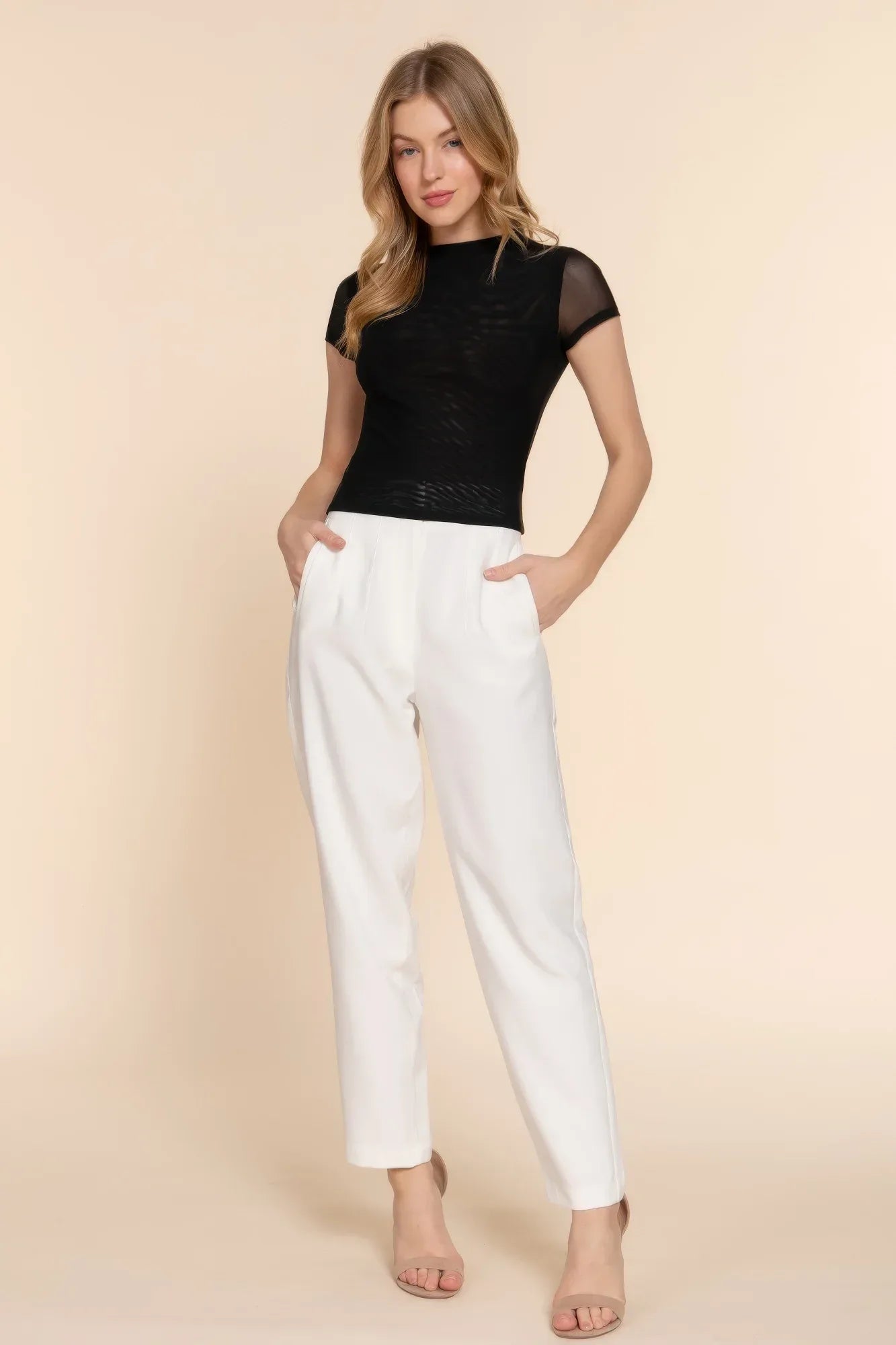 Short Cap Slv High Neck 2 Ply Mesh Top | Mixtshop LLC