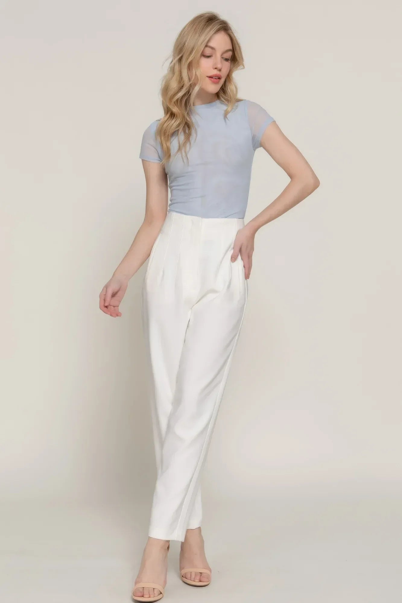 Short Cap Slv High Neck 2 Ply Mesh Top Secondary image