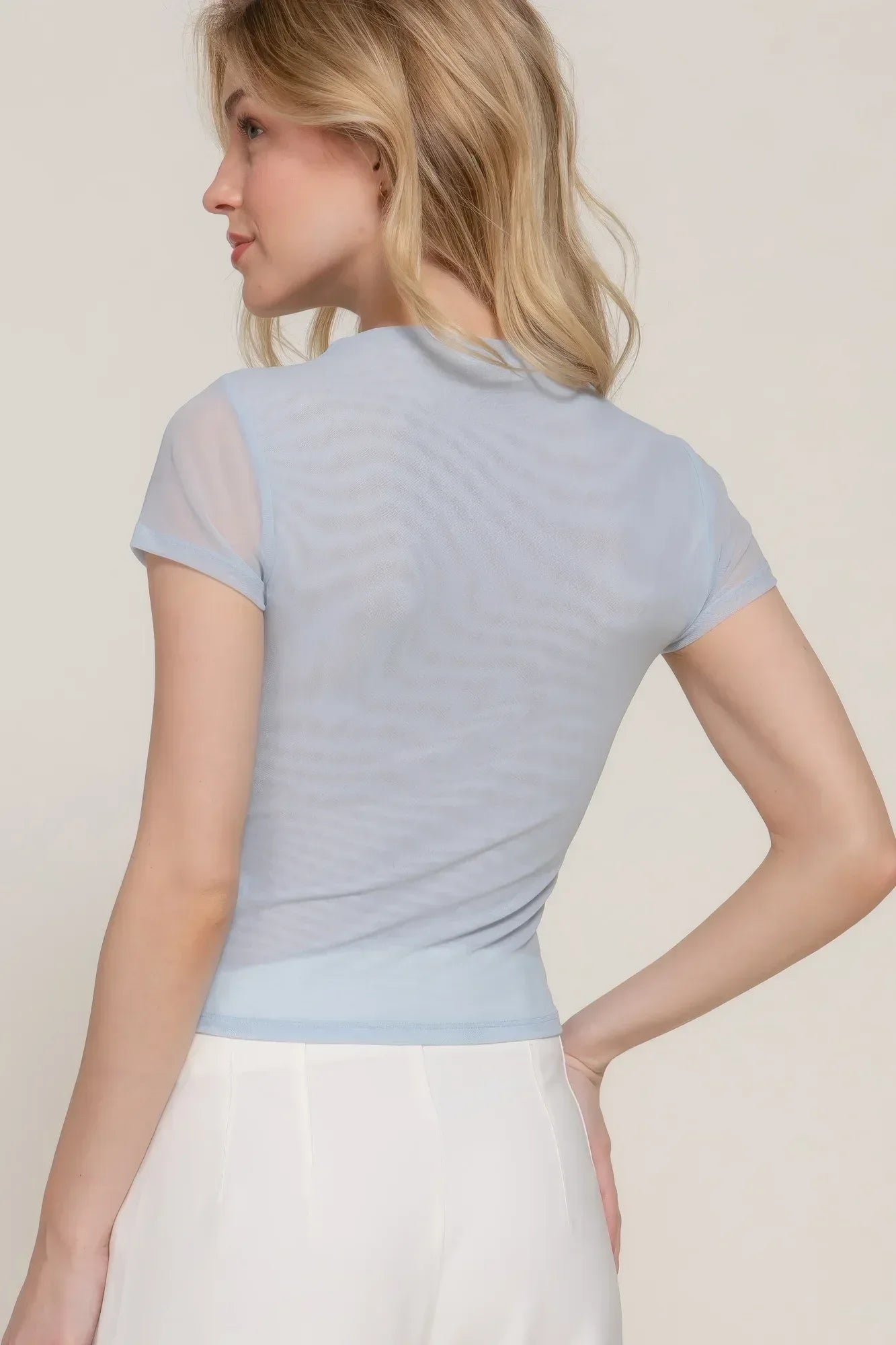 Short Cap Slv High Neck 2 Ply Mesh Top | Mixtshop LLC