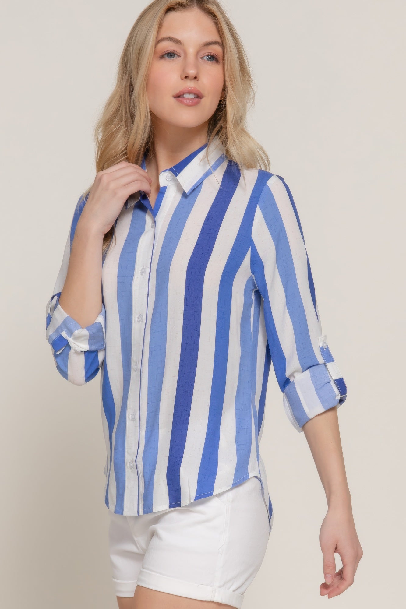 Long Slv Wide Stripe Woven Shirt | Mixtshop LLC