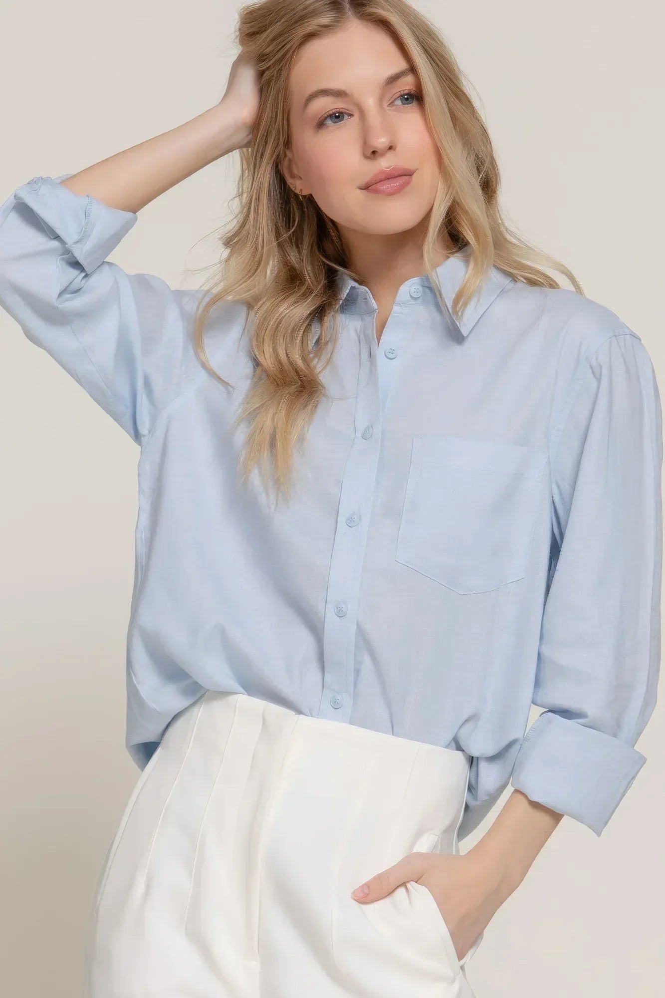 Long Sleeve Linen Blend Shirt | Mixtshop LLC Main image