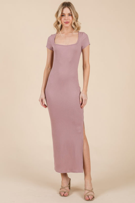 Square Scoop Neck Side Slit Maxi Dress | Mixtshop LLC
