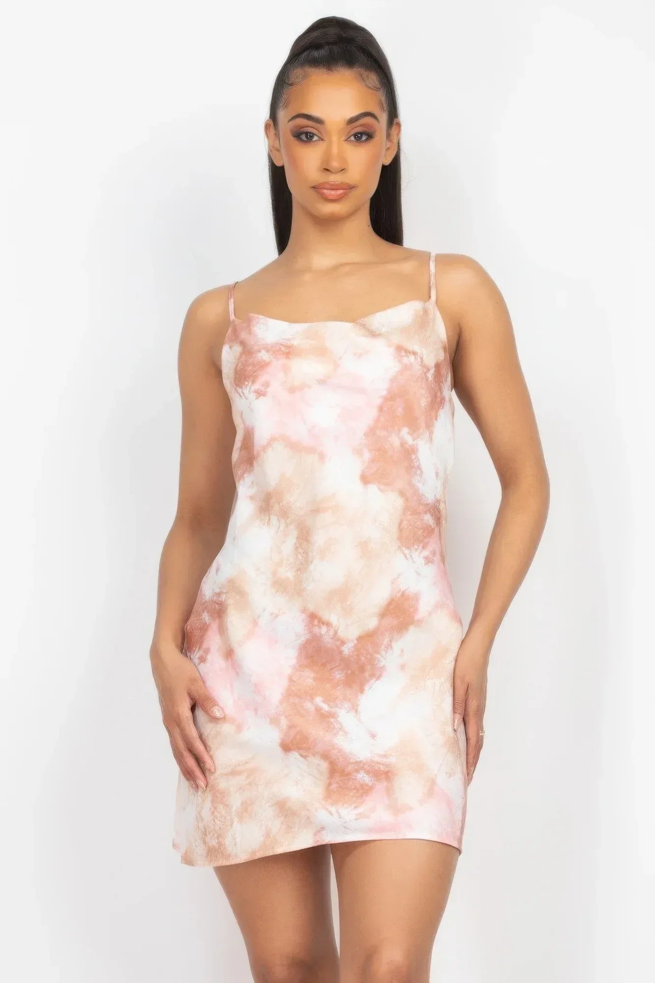 Satin Print Cowl Neck Dress | Mixtshop LLC Main image