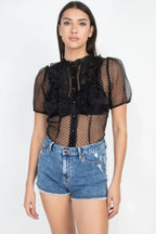 Sheer Ruffle-trim Dot Top | Mixtshop LLC