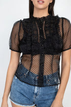 Sheer Ruffle-trim Dot Top | Mixtshop LLC