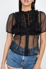 Sheer Ruffle-trim Dot Top | Mixtshop LLC