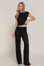 Short Slv Top & Flare Pants Set | Mixtshop LLC