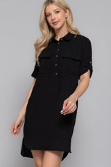 Roll Up Short Slv Straight Linen Effect Mini Dress | Mixtshop LLC