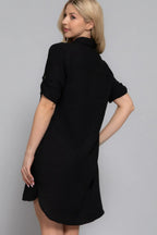 Roll Up Short Slv Straight Linen Effect Mini Dress | Mixtshop LLC