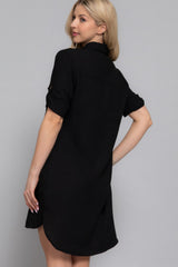 Roll Up Short Slv Straight Linen Effect Mini Dress | Mixtshop LLC