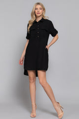 Roll Up Short Slv Straight Linen Effect Mini Dress | Mixtshop LLC