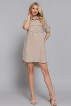 Roll Up Short Slv Straight Linen Effect Mini Dress | Mixtshop LLC