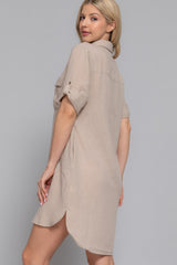 Roll Up Short Slv Straight Linen Effect Mini Dress | Mixtshop LLC