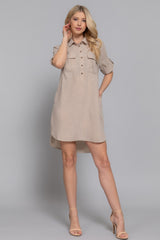Roll Up Short Slv Straight Linen Effect Mini Dress | Mixtshop LLC
