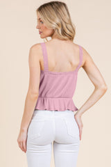 Lace Peplum Tie Front Ribbed Cami Top | Mixtshop LLC
