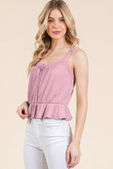 Lace Peplum Tie Front Ribbed Cami Top | Mixtshop LLC