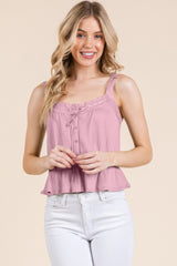 Lace Peplum Tie Front Ribbed Cami Top | Mixtshop LLC