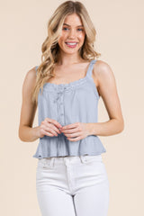 Lace Peplum Tie Front Ribbed Cami Top | Mixtshop LLC
