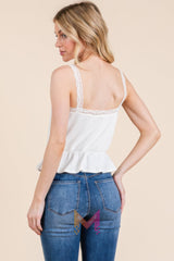 Lace Peplum Tie Front Ribbed Cami Top | Mixtshop LLC
